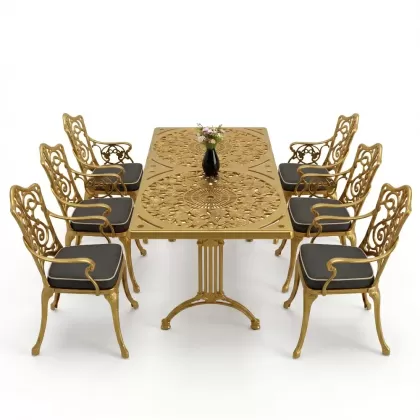 6 kişilik alüminyum döküm masa sandalye takımı ferforje masa takımı Renk Gold Altın