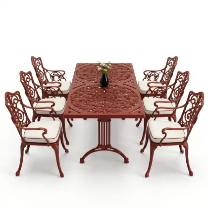 6 kişilik alüminyum döküm masa sandalye takımı ferforje masa takımı Renk Kiremit Kırmızısı