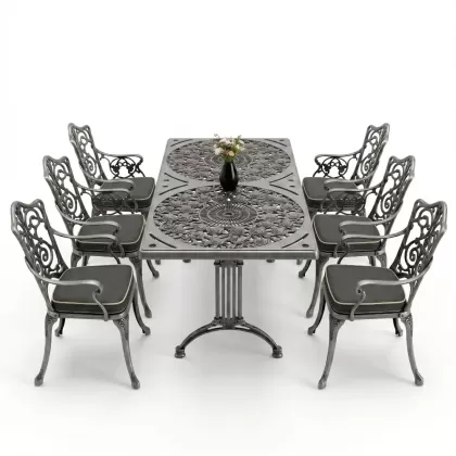 6 kişilik alüminyum döküm masa sandalye takımı ferforje masa takımı Renk Kiremit Gümüş Silver