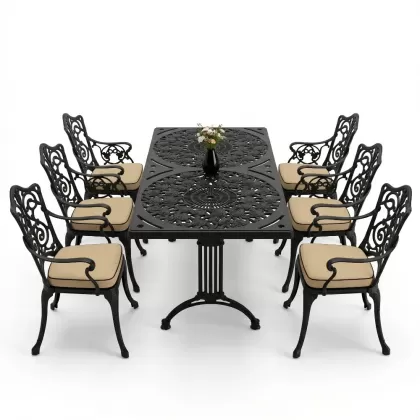 6 kişilik alüminyum döküm masa sandalye takımı ferforje masa takımı Renk Siyah