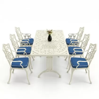 6 kişilik alüminyum döküm masa sandalye takımı ferforje masa takımı Renk Beyaz
