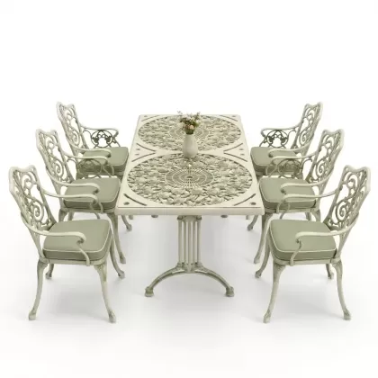 6 kişilik alüminyum döküm masa sandalye takımı ferforje masa takımı Renk Yeşil Patina