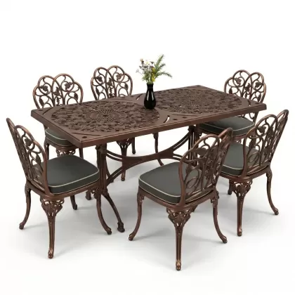 6 kişilik alüminyum döküm masa sandalye takımı ferforje masa takımı Renk Bakır Eskitme