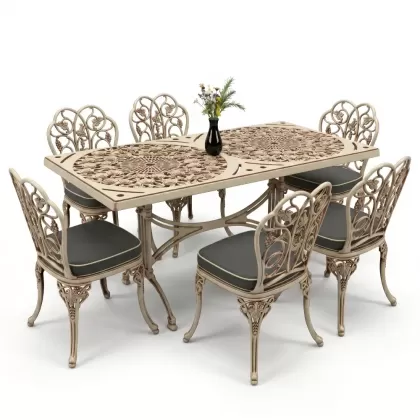 6 kişilik alüminyum döküm masa sandalye takımı ferforje masa takımı Renk Beyaz Eskitme