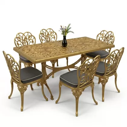 6 kişilik alüminyum döküm masa sandalye takımı ferforje masa takımı Renk Gold Altın