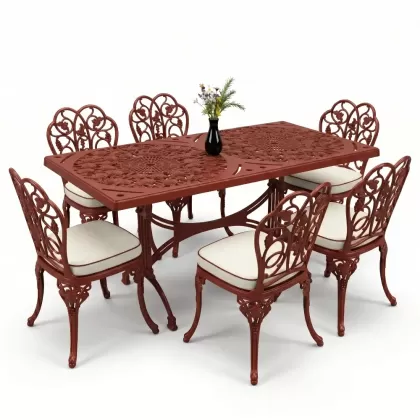 6 kişilik alüminyum döküm masa sandalye takımı ferforje masa takımı Renk Kiremit Kırmızısı