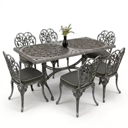 6 kişilik alüminyum döküm masa sandalye takımı ferforje masa takımı Renk Kiremit Gümüş Silver