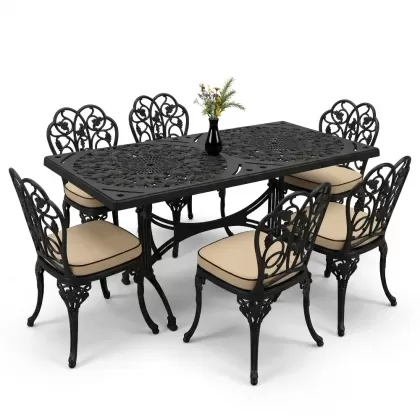 6 kişilik alüminyum döküm masa sandalye takımı ferforje masa takımı Renk Siyah