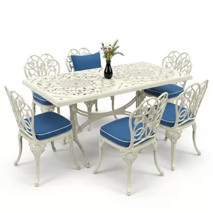 6 kişilik alüminyum döküm masa sandalye takımı ferforje masa takımı Renk Beyaz