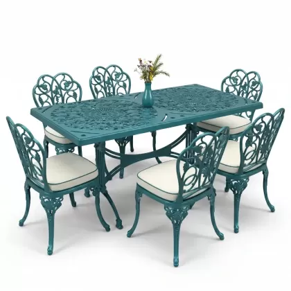 6 kişilik alüminyum döküm masa sandalye takımı ferforje masa takımı Renk Turkuaz