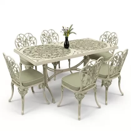 6 kişilik alüminyum döküm masa sandalye takımı ferforje masa takımı Renk Yeşil Patina