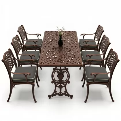 6 kişilik alüminyum döküm masa sandalye takımı ferforje masa takımı Renk Bakır Eskitme