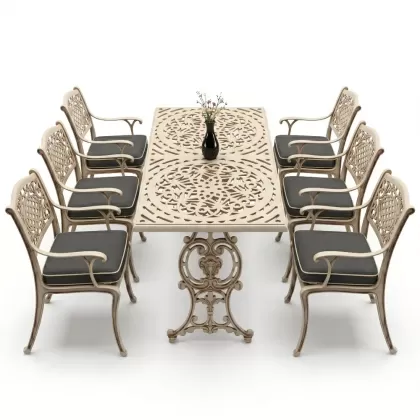 6 kişilik alüminyum döküm masa sandalye takımı ferforje masa takımı Renk Beyaz Eskitme