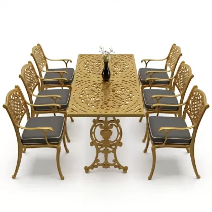 6 kişilik alüminyum döküm masa sandalye takımı ferforje masa takımı Renk Gold Altın