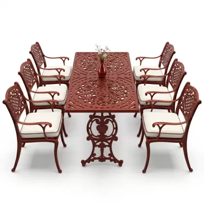 6 kişilik alüminyum döküm masa sandalye takımı ferforje masa takımı Renk Kiremit Kırmızısı