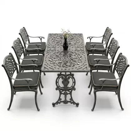 6 kişilik alüminyum döküm masa sandalye takımı ferforje masa takımı Renk Kiremit Gümüş Silver