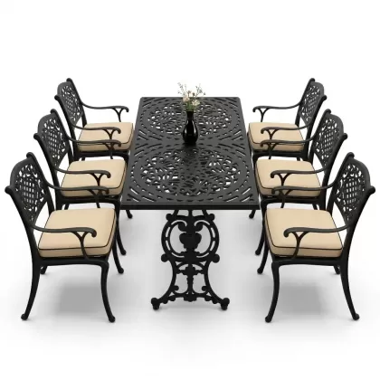 6 kişilik alüminyum döküm masa sandalye takımı ferforje masa takımı Renk Siyah