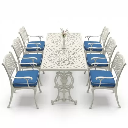 6 kişilik alüminyum döküm masa sandalye takımı ferforje masa takımı Renk Beyaz