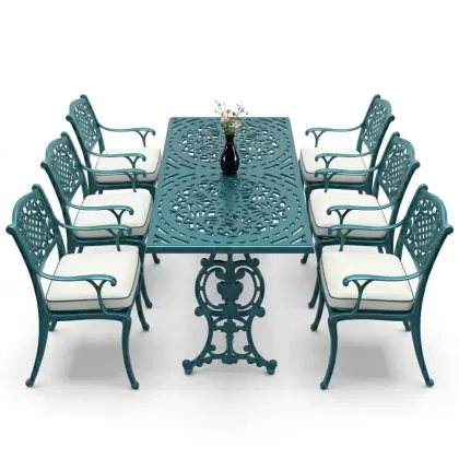 6 kişilik alüminyum döküm masa sandalye takımı ferforje masa takımı Renk Turkuaz