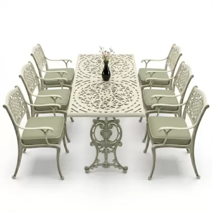 6 kişilik alüminyum döküm masa sandalye takımı ferforje masa takımı Renk Yeşil Patina