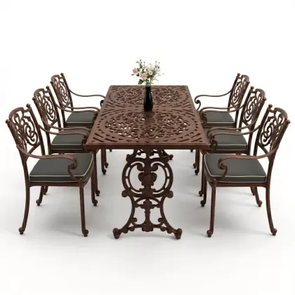 6 kişilik alüminyum döküm masa sandalye takımı ferforje masa takımı Renk Bakır Eskitme