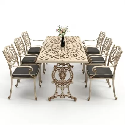 6 kişilik alüminyum döküm masa sandalye takımı ferforje masa takımı Renk Beyaz Eskitme