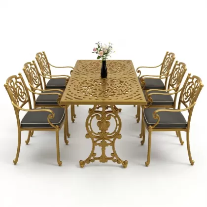 6 kişilik alüminyum döküm masa sandalye takımı ferforje masa takımı Renk Gold Altın