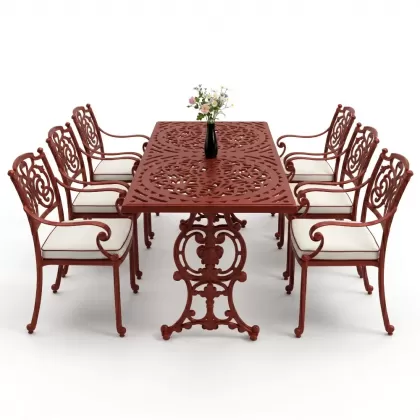 6 kişilik alüminyum döküm masa sandalye takımı ferforje masa takımı Renk Kiremit Kırmızısı