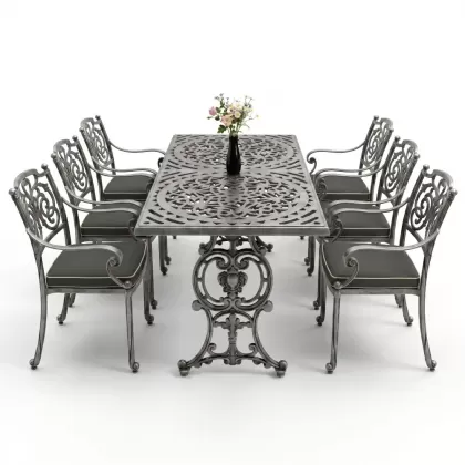 6 kişilik alüminyum döküm masa sandalye takımı ferforje masa takımı Renk Kiremit Gümüş Silver