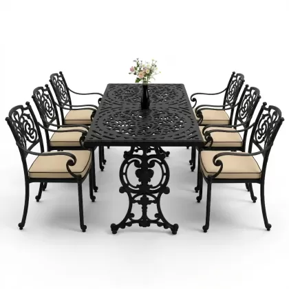 6 kişilik alüminyum döküm masa sandalye takımı ferforje masa takımı Renk Siyah