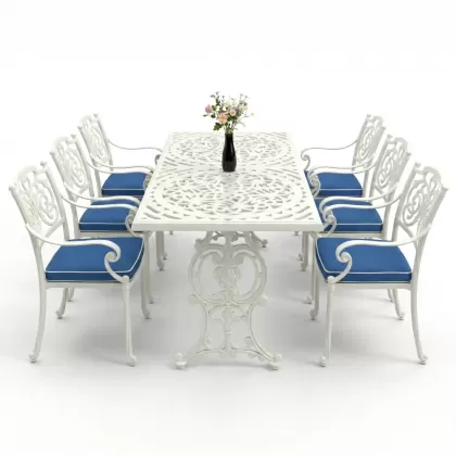 6 kişilik alüminyum döküm masa sandalye takımı ferforje masa takımı Renk Beyaz