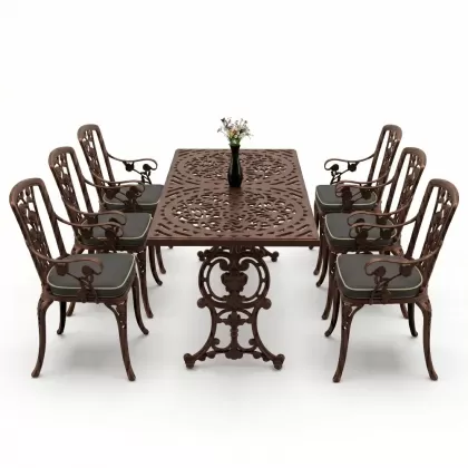 6 kişilik alüminyum döküm masa sandalye takımı ferforje masa takımı Renk Bakır Eskitme