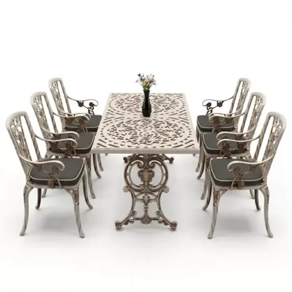 6 kişilik alüminyum döküm masa sandalye takımı ferforje masa takımı Renk Beyaz Eskitme