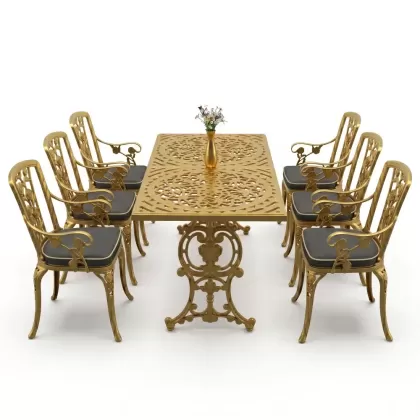 6 kişilik alüminyum döküm masa sandalye takımı ferforje masa takımı Renk Gold Altın