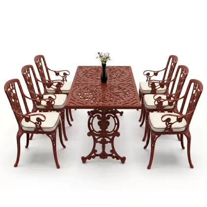 6 kişilik alüminyum döküm masa sandalye takımı ferforje masa takımı Renk Kiremit Kırmızısı