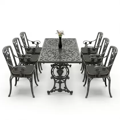 6 kişilik alüminyum döküm masa sandalye takımı ferforje masa takımı Renk Kiremit Gümüş Silver