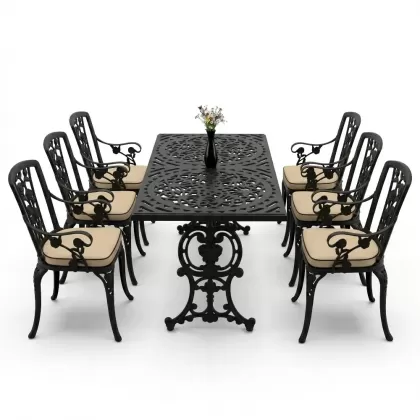 6 kişilik alüminyum döküm masa sandalye takımı ferforje masa takımı Renk Siyah