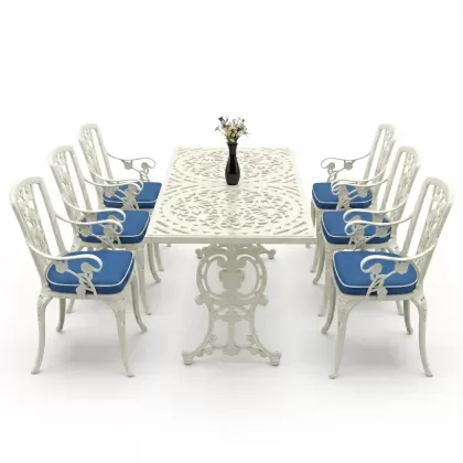 6 kişilik alüminyum döküm masa sandalye takımı ferforje masa takımı Renk Beyaz