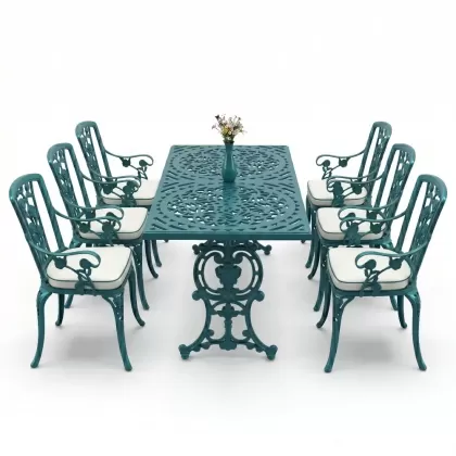6 kişilik alüminyum döküm masa sandalye takımı ferforje masa takımı Renk Turkuaz
