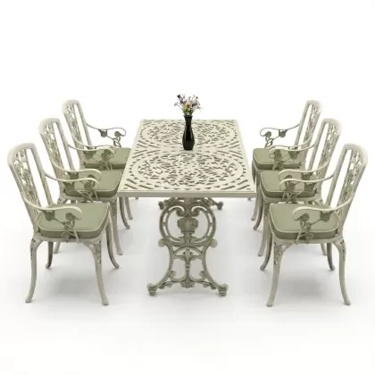 6 kişilik alüminyum döküm masa sandalye takımı ferforje masa takımı Renk Yeşil Patina