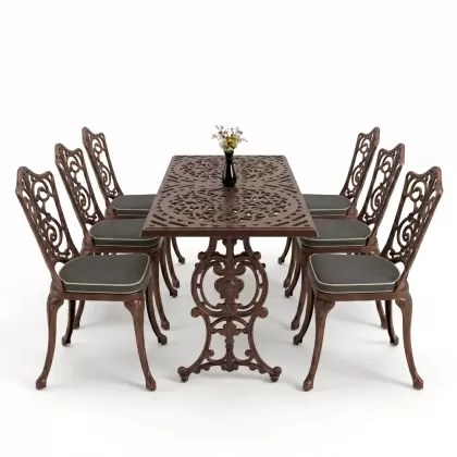 6 kişilik alüminyum döküm masa sandalye takımı ferforje masa takımı Renk Bakır Eskitme