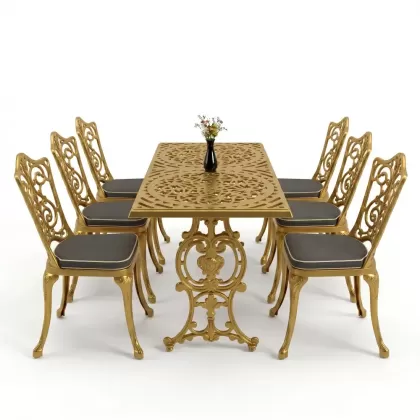 6 kişilik alüminyum döküm masa sandalye takımı ferforje masa takımı Renk Gold Altın