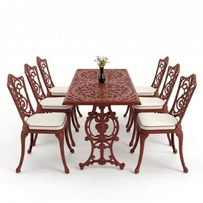 6 kişilik alüminyum döküm masa sandalye takımı ferforje masa takımı Renk Kiremit Kırmızısı