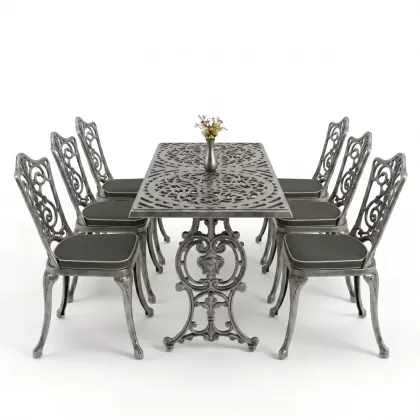 6 kişilik alüminyum döküm masa sandalye takımı ferforje masa takımı Renk Kiremit Gümüş Silver