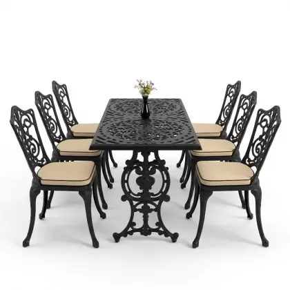 6 kişilik alüminyum döküm masa sandalye takımı ferforje masa takımı Renk Siyah