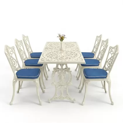 6 kişilik alüminyum döküm masa sandalye takımı ferforje masa takımı Renk Beyaz