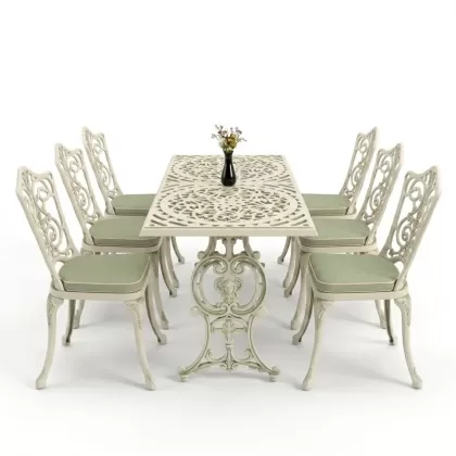 6 kişilik alüminyum döküm masa sandalye takımı ferforje masa takımı Renk Yeşil Patina