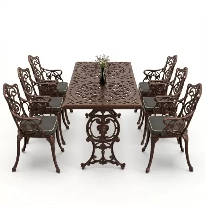 6 kişilik alüminyum döküm masa sandalye takımı ferforje masa takımı Renk Bakır Eskitme