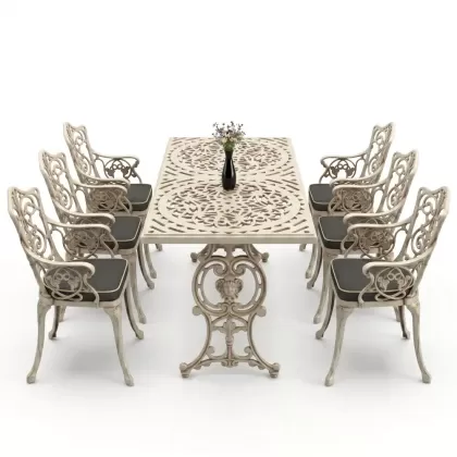 6 kişilik alüminyum döküm masa sandalye takımı ferforje masa takımı Renk Beyaz Eskitme