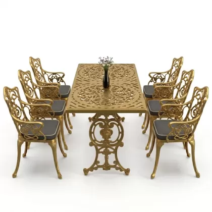 6 kişilik alüminyum döküm masa sandalye takımı ferforje masa takımı Renk Gold Altın